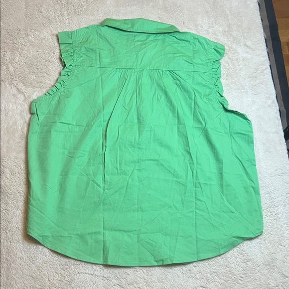 NWT LOFT Sleeveless Lyocell Cotton Flutter Green Button Down Blouse - Picture 7 of 7